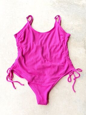 Hurley Pink Textured One Piece Swimsuit Side Tie 3X